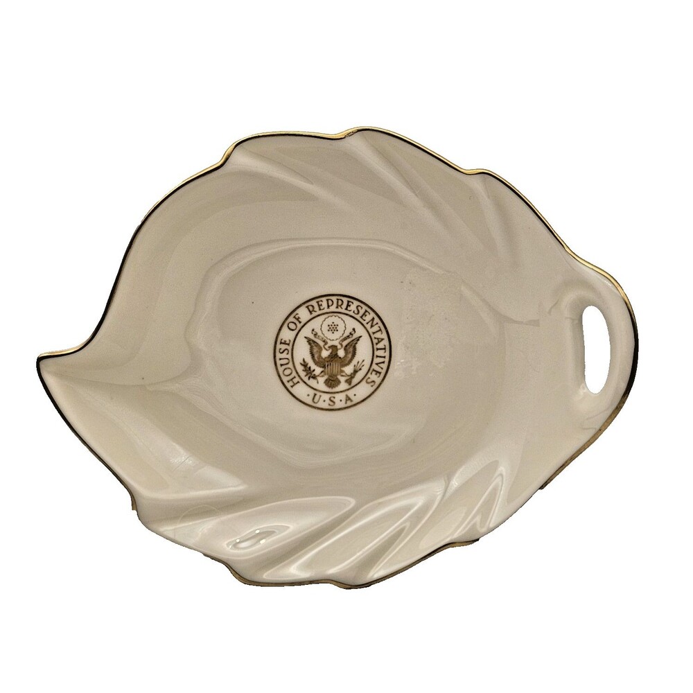 Lenox US House of Representatives Pickard China, Leaf Shape Candy Dish Gold Trim